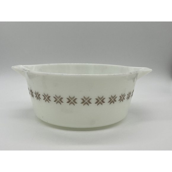 Pyrex White Brown Snowflakes Town & Country 2.5 QT Casserole Bowl Dish 475-B